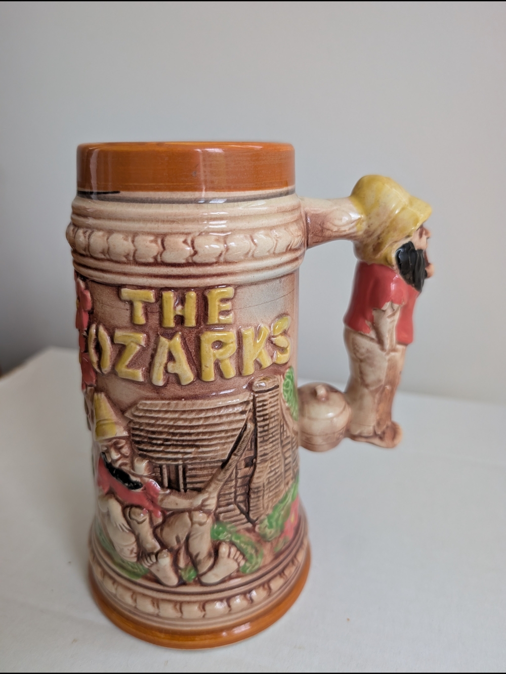 VTG Napcoware The Ozarks Beer Stein Ceramic Mug Hillbilly Handle Made Japan 7"